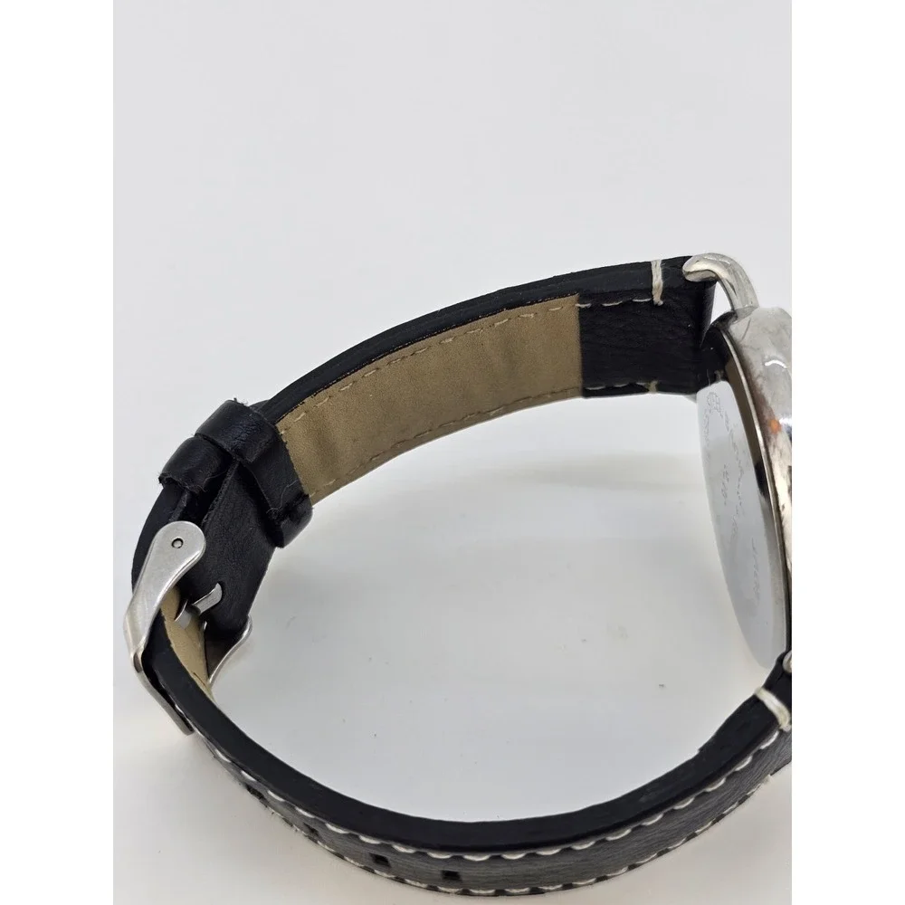Men Easy Read Analog Watch 41MM White Dial Black Faux Leather Bands New‎ Battery